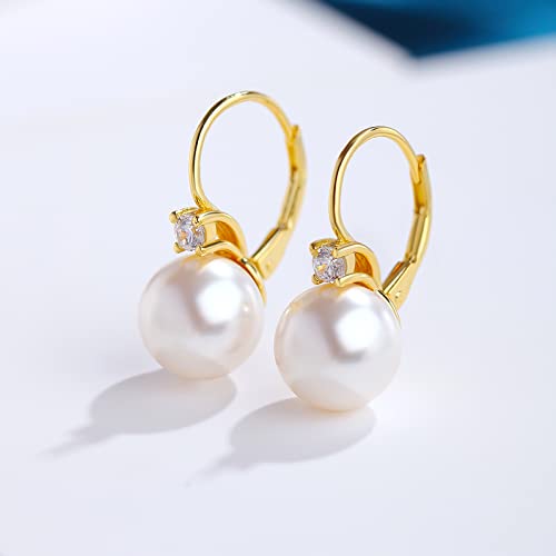 Pearl Earrings for Women Pearl Leverback Earrings 925 Sterling Silver - color: A4-zirconia-yellow