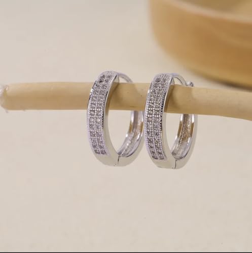 925 Sterling Silver Womens Cubic Zirconia Two-row Huggie Hoop Earrings Hoop Earring for Women