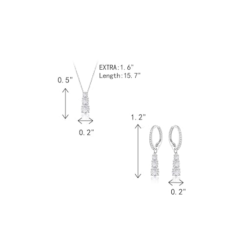 Crysdue Cubic Zirconia Jewelry Set for Women Bridesmaid, Classic Round Cut Drop Lightweight Lever Back Earrings Pendant Necklace Tennis Bracelet for Wedding Prom Party - style: 2pcs Silver