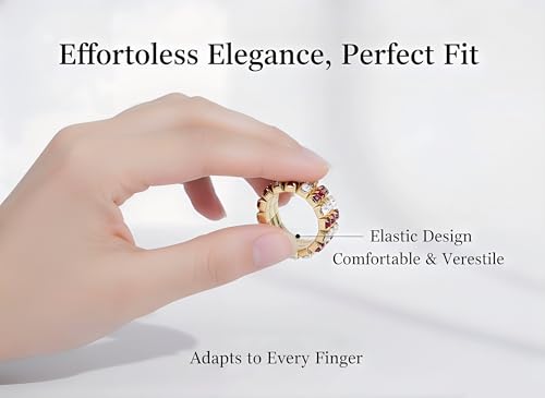 Sparkling Rhinestone Ring Set Trendy Elastic Rhinestone Crystal Stretch Ring Stackable Jewelry for Women Girls - color: 3 Rows Ring-Golden+White+Bright Red