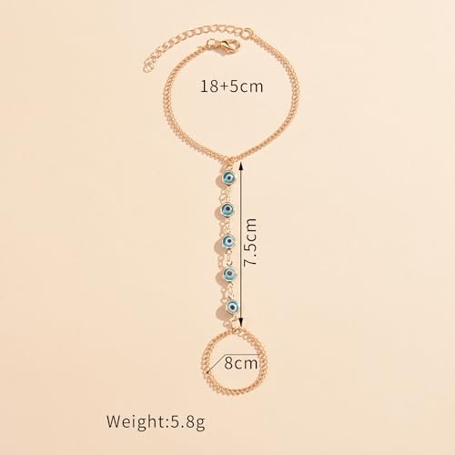 Vivian&CD Trendy Gold Hand Chain Bracelet for Women, 14k Gold Plated Dainty Ring Bracelet, Hypoallergenic Finger Nail Bracelet with Zircon Sequins or Satellite Chain - Elegant Jewelry Gift for Women - style: Devil's Eye