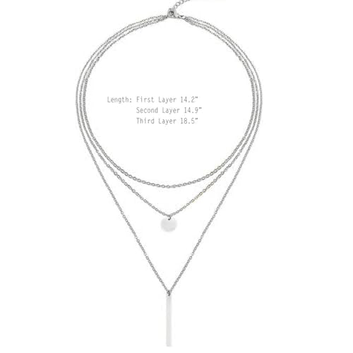 Layered Necklace Pendant Handmade Dainty Choker Bar Layering Long Necklace for Women(Silver) - color: Silver