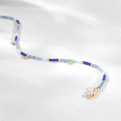 KissYan Beaded Ankle Bracelet for Women, Bead Anklet with Dangling Charm, Beach Waterproof Foot Jewelry Gifts for Her - color: Blue