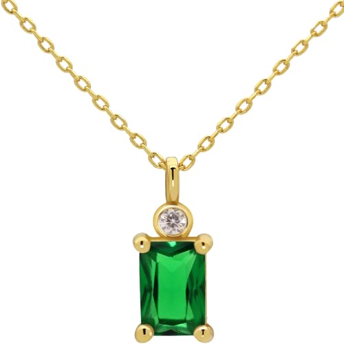Diamond Pendant Necklaces for Women, Dainty 18k Gold/White Gold Plated Necklace, Gold/Silver Simple Choker Necklaces for Women, Trendy Jewelry Gifts - color: Square Green CZ -Gold