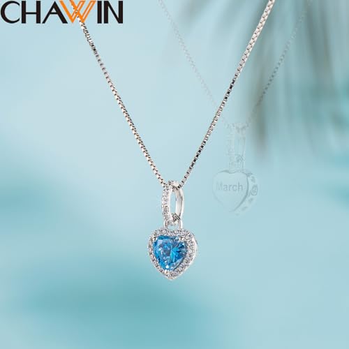 CHAWIN Birthstone Charms, 925 Sterling Silver Heart Dangle Charm, Sparkling CZ Compatible with Pandora Charm Bracelet, Necklace, Birthday Gifts for Women/Wife/Mother - style: 03# March
