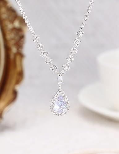 sailimue Wedding Jewelry Sets for Brides Bridesmaid Women Prom jewelry | Silver Plated Rhinestone Crystal Necklace Bracelet Earrings Wedding Bridal Bridesmaid Costume Accessories - color: Silver B