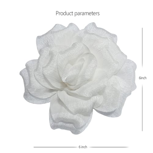 Flash Camellia Flower Brooch Pin for Women Men Elegant Texture Fabric Dahlia Rose Floral Brooches Lapel Pins Dainty Wedding Holiday Party Costume Dress Accessories Jewelry - color: White