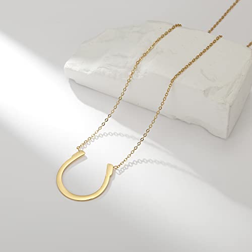 18K Gold Plated Stainless Steel Bee Honeycomb Pendant Necklace, Adjustable Y Lariat Conch/Guitar/Horseshoe Necklace for Women - color: Gold, style: Horseshoe