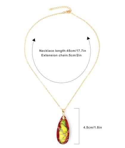Stone Necklaces for Women Teardrop Gemstone Pendant Necklace Natural Stone Chain Necklaces - color: Red Green
