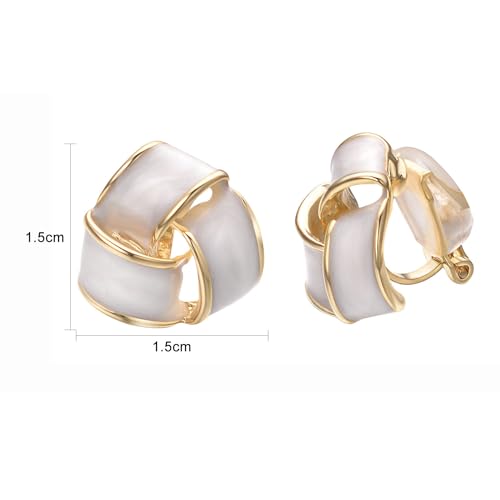 Yoursfs Knot Multicolor Clip on Earrings For Women Silver and gold Plated Large Non Pierced Floral Earrings - style: White triple knot ear clip