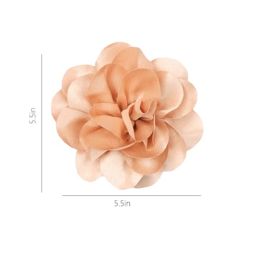 Large Rose Flower Brooches Chiffon Camellia Brooch Lapel Pins Hair Clips Hat Pins for Women Wedding Banquet Accessories Large Satin Flowers 5.5in - color: Khaki
