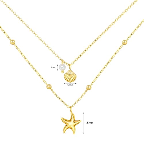 Evabelle Gold Layered Necklace for Women Trendy Jewelry 14K Real Gold Plated Chunky Chain Stackable Necklaces Dainty Choker Necklaces Rectangle Square Pendant - color: Gold Necklace 07
