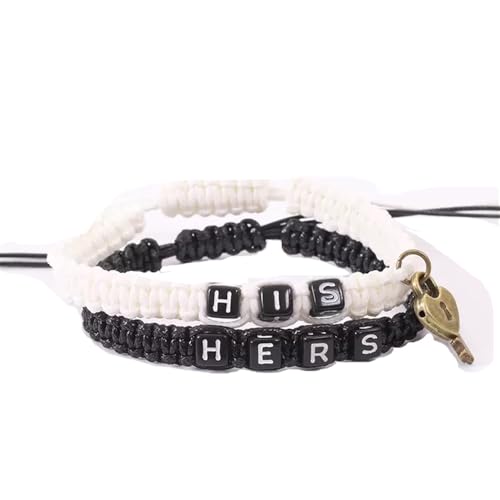 Kiokioa Couple Bracelets Key and Lock Braided Bracelet His and Hers Bracelets for Lover - color: black and white