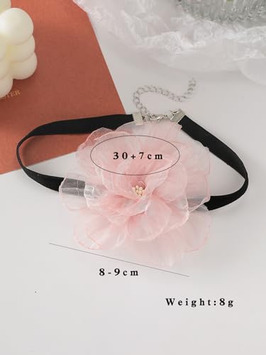 Rose Black Velvet Floral Choker Necklace - Camellia Daisy Rosette - Spring Summer Flower Jewelry - color: Pink 2