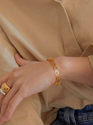 PERNNLA PEARL Dainty Gold Bar Bracelet for Women Simple Delicate Thin Cuff Bangle Hook Bracelet 18K Gold Plated Handmade Minimalist Jewelry - color: 11.Smiley Face