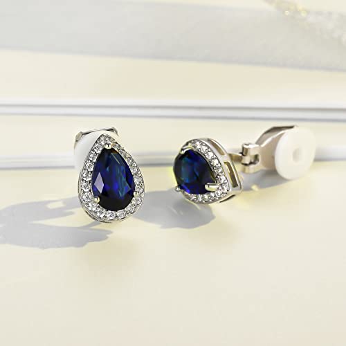SELOVO Clip On earrings for Women Teardrop Cubic Zirconia Clip Earrings Stud - color: Blue