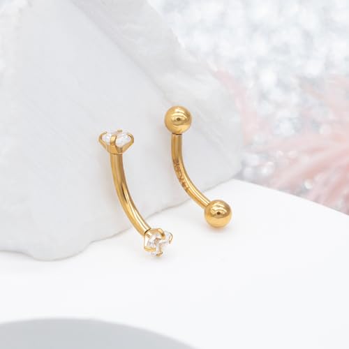 2 Pcs 14k Gold Filled Eyebrow Rings, 16G Threaded Rook Piercing Jewelry, Surgical Steel Vertical Lip Labret Belly Tongue Ring Daith Earring Curved Barbells - color: 6mm-2pcs