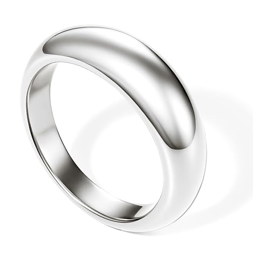 Non Tarnish Gold Chunky Rings for Women, 14K Gold Plated Statement Dome Rings Stacking Silver, Adjustable Mens Eternity Wedding Band Mixed Metal Jewelry Size 3-13 - color: Silver, size: 5, style: Chunky Dome Ring