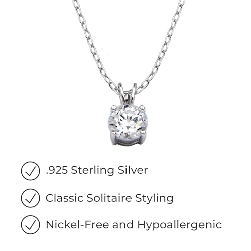 Amazon Essentials Plated Sterling Silver Cubic Zirconia Round Cut Solitaire Pendant Necklace, 18" - color: Platinum, size: 8 mm