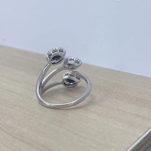 Kokoma Shiny Diamond Teardrop Open Statement Ring for Women Girls Rhinestone CZ Crystal Leaf Climber Wrap Finger Band Engagement Promise Rings Bands Fashion Jewelry Gifts for Mother's Day - color: Black