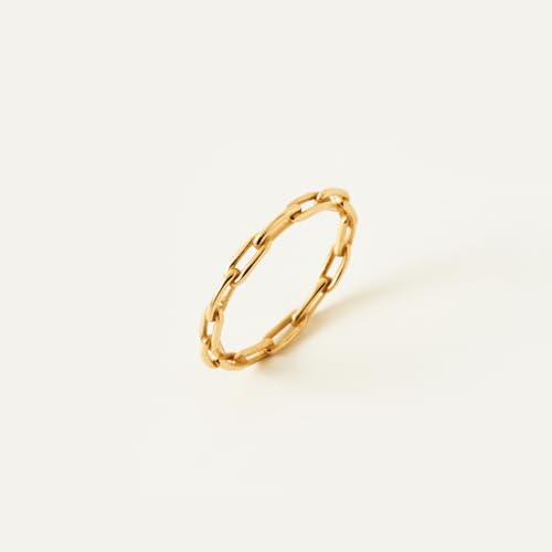 Gelin 10K Solid Gold Paperclip Chain Ring for Women - Dainty Link Band Stackable Ring - Minimalist Gold Band