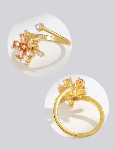 Anxiety Rings for Women – Adjustable Flower Spinner Ring, Daisy & Sunflower Fidget Ring, Gold Plated Calming Jewelry - style: Style 02 Pair