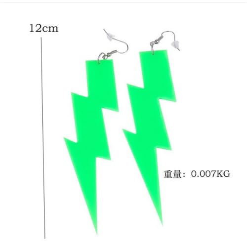 80s 90s Neon Earrings Fluorescence Retro Acrylic Lightning Drop Dangle Earring for Women Party Jewelry - color: green