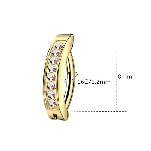 16G Labret Stud, G23 Titanium Vertical Labret Lip Piercing Jewelry, Gold Eyebrow Ring Clicker Belly Button Ring Hoop For Women Men - color: Gold, size: 8mm AB CZ