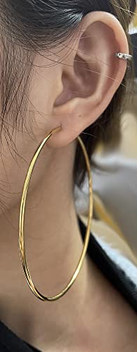 Dainty 80mm Silver Big Large Hoop Earrings For Women Sensitive Ears Fashion Round Circle Huggie Hypoallergenic Hoops Minimalist Hooped Jewelry Gifts Bff Birthday - color: Gold-tone