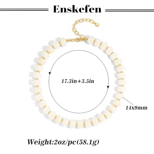 Chunky Beaded Necklace for Women Trendy Multicolor Resin Beads Choker Necklaces Boho Summer Statement Necklace Chunky Heart Jewelry - color: Bead necklace-white