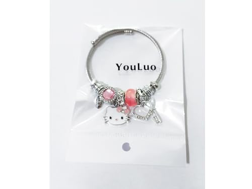 YouLuo Cute Necklace Charm Bracelet Set,Personalized Jewelry Gift for Women | Cute Charm Bracelet, Adjustable Stainless Steel Bracelet, Anime Cartoon Accessories Bracelets for Women Gift and Friendship - color: Pink