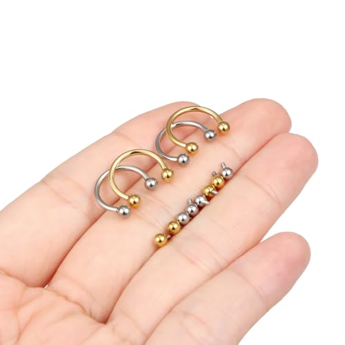 Lcolyoli 16g Septum Rings Internally Threaded Surgical Steel Septum Jewelry Lip Rings Hoop Labret Jewelry Horseshoe Earrings Daith Piercing Jewelry for Women Men - color: 16g,Inner diameter:10mm,silvertone+goldtone