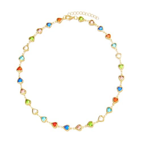Gold Statement Choker Necklace for Women – Trendy Silver Long Layered Snake Chain Drop Necklace, Elegant Prom Party Jewelry Gift, Delicate Accessories for Her - color: C-Small Fresh Heart Shaped Beaded Necklace