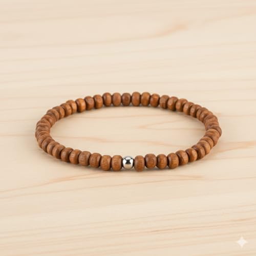 Avoirr Set of 4 Natural Wood Beaded Bracelets for Men & Women – 4mm Handmade Stretchable Wooden Beads in Natural, Tan & Maroon – Unisex Fits (7–7.5 inch)