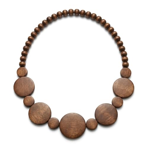 Wood Bead Necklace for Women,Chunky Boho African Necklaces Sweater Chain Brown Necklaces Handmade Wooden Vintage Necklace Bohemia Jewelry Gifts