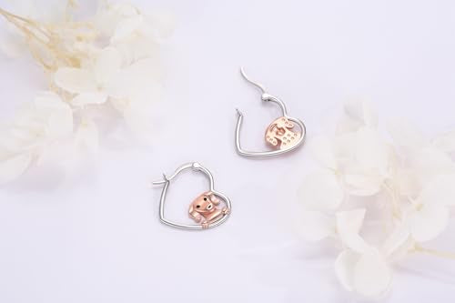LES OSEWA Dog Animal Earrings Sterling Silver Animal Heart Hoop Dangle Earrings Cute Jewelry Gifts for Women - color: Dachshund