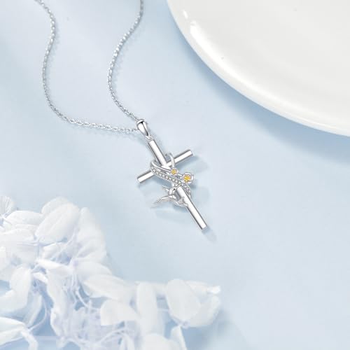 POPLYKE Cross Necklace for Women 925 Sterling Silver Cross Pendant Necklace Animal Jewelry Christmas Gifts for Women Mother Grandma - style: hummingbird-cross