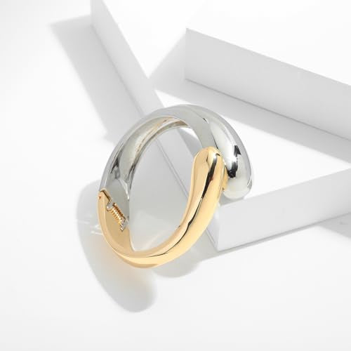 Chunky Gold Bangle Bracelets for Women Trendy Wide Hinged Open Cuff Bangle Bracelet Boho Thick Statement Gold Bracelets Am Cuff Wist Bracelets - color: Chunky Teardrop Bangle-Two tone