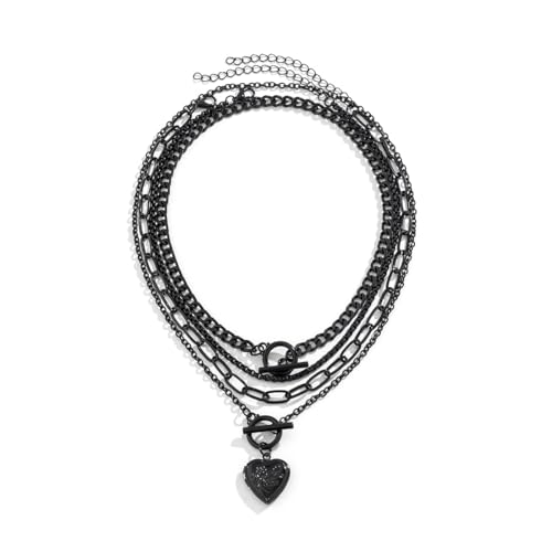 CSIYANJRY99 Layered Gold Necklaces for Women Chunky Gold Necklace Stack Layered Cuban Paperclip Snake Chain Necklace Retro Coin Dainty Pendant Toggle Clasp Necklace - style: Black Heart