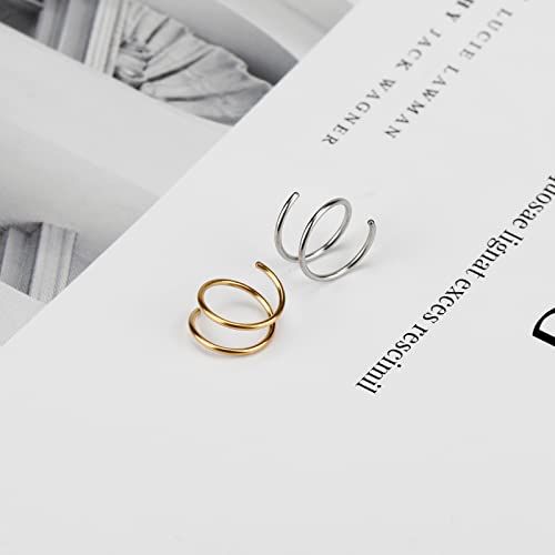 20G Double Nose Ring Hoop for Single Piercing - 2-36 Pcs Jewelry for Women - color: Gold,Silver-2pcs