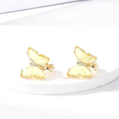 YOQUCOL Butterfly Shape Crystal Clip On Earrings Non Pierced Golden Stud for Women - color: Yellow