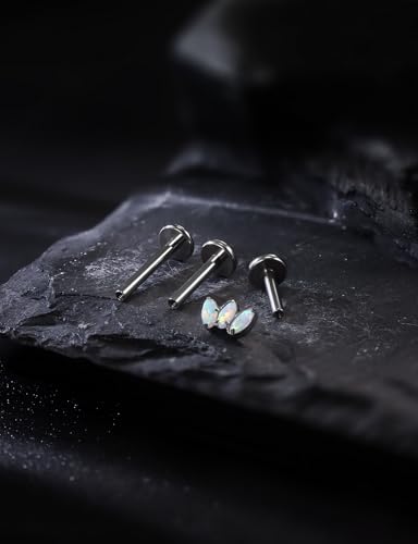 16G Astm F136 Titanium Internal Thread Flat Back Earrings Nose Studs Tragus Forward Helix Conch Cartilage Lobe Earrings Stud Medusa Labret Monroe Lip Ring Piercing Jewelry For Women Men - size: 16G--Style A-Opal