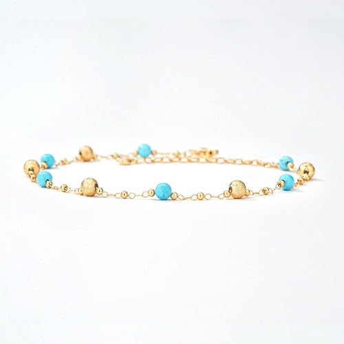 Gold Anklets for Women 14K Gold Plated Tiny Bead Anklet Colorful Tassel Foot Chain Dainty Adjustable Cute Summer Beach Boho Anklets Jewelry Gift - color: turquoise ball