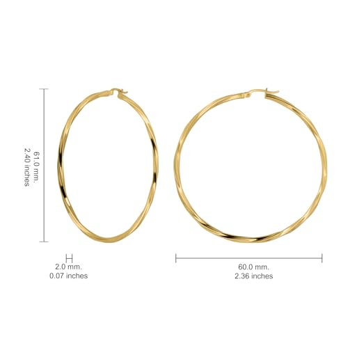Hoops & Loops 925 Sterling Silver Twisted Hoop Earrings for Women - Hypoallergenic 14K Gold, Rose Gold, Black Flash Plated 2mm Thin Twist Design Round Click-Top Hoops, 15/20/25/30/35/40/50/60mm - color: Gold-60mm (2.36 inch)