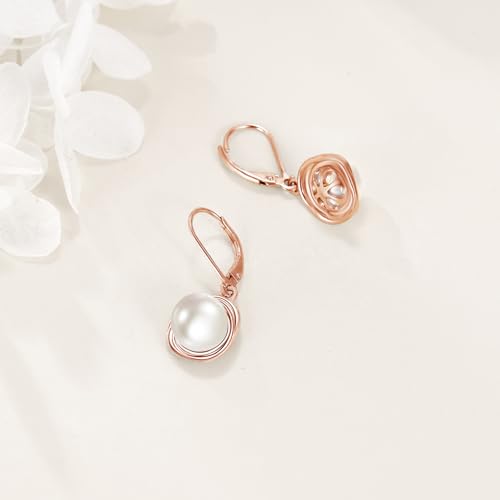 FreshWater Pearl Dangle Earrings 925 Sterling Silver Lapis lazuli Turquoise Larimar Opal Black Pearl Leverback Earrings for Women Birthday Hypoallergenic - style: pearl earrings rose gold Plated
