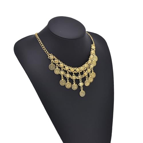 Boho Coin Charm Necklace for Women Layered Pirate Necklace Gold Coin Beaded Pendant Necklace Chunky Coins Tassel Ethnic Gypsy Costume Accessories Jewelry Gifts - style: B