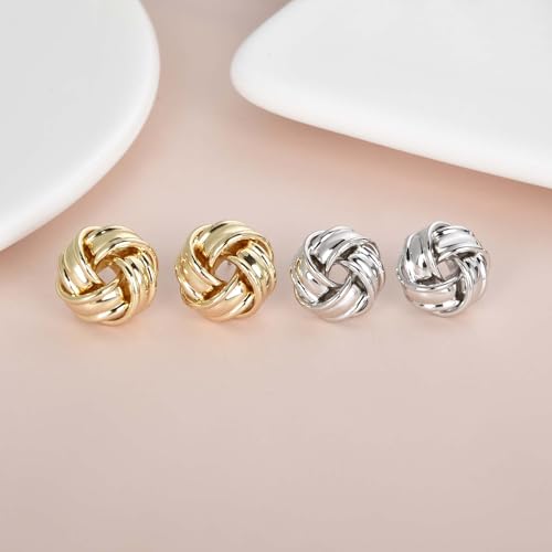 Love Knot Stud Earrings for Women Gold Plated Knot Earrings Geometric Twisted Statement Earrings Trendy Jewelry - color: Gold 15mm Knot