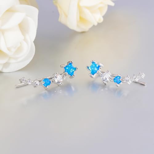 CiNily Star Opal Ear Cuffs Climber Earrings, 14K Gold CZ Ear Crawler Earrings for Women Small Cartilage Stud Earrings Fashion Hypoallergenic Jewelry Christmas Day Gifts, White Gold, Rose Gold - color: Silver-Blue Opal, size: Star Opal