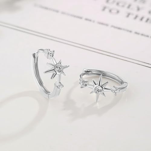 DAILY VIBES Dainty Small Star Huggie Hoop Earrings for Women Trendy | 925 Sterling Silver Post, 14K Gold or Silver Plated, Mini Cubic Zirconia, Cartilage Hoop Earrings - color: Silver Small Star