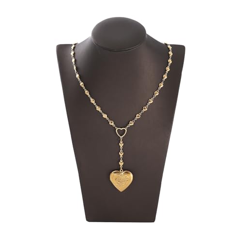 Personalized Heart Locket Necklace for Women Stainless Steel- Heart Necklace - color: Gold-C
